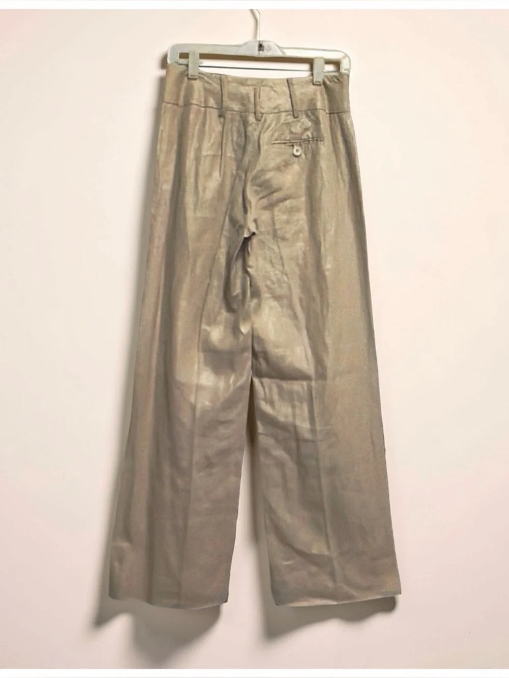 Elliott Lauren Metallic Linen Wide-Leg Pants | Gold Champagne | Size 4 | USA